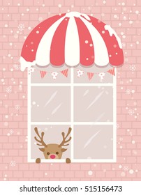 Illustration vector of reindeer peeks at the brick-wall windows on Christmas night
