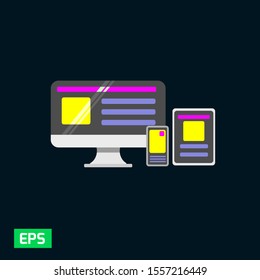 Illustration vector for responsive website design that can be opened in numerous devices such PC, tablet and smartphone