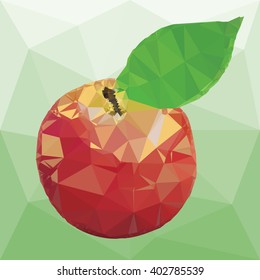 illustration vector ripe apple red color with leaves isolated on a abstract background from triangles