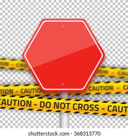 Illustration of Vector Road Stop Sign with Yellow Police Strip. Realistic Vector EPS10 Isolated Road Sign