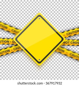 Illustration of Vector Road Yellow Sign with Yellow Police Strip. Realistic Vector EPS10 Isolated Road Sign