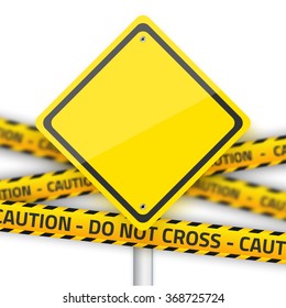 Illustration of Vector Road Yellow Sign with Yellow Police Strip. Realistic Vector EPS10 Isolated Road Sign