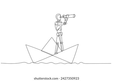 Illustration of Vector Robot chatbot, AI in science and business standing on paper boat vector