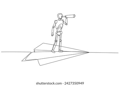 Ilustración de Vector Robot chatbot, IA en la ciencia y los negocios de vuelo en el avión de papel
