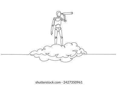 Ilustración de Vector Robot chatbot, IA en la ciencia y los negocios montar en la nube telescopio de tenencia