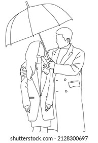 Illustration vector of romantic couple, man holding an umbrella for his woman.