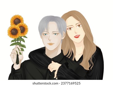 Vector de ilustración de pareja romántica. Ellos aman a cada uno 