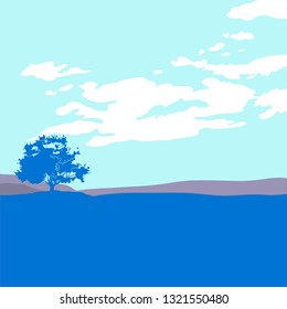 Illustration in vector, rural landscape, with trees, beautiful view, open space