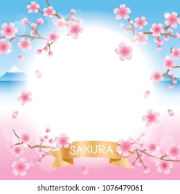 Illustration vector of Sakura flowers and Mt.Fuji background design template for poster, banner.