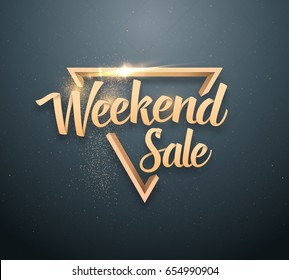 Illustration of Vector Sale Banner Sticker Template. Weekend Sale Lettering with Gold Glitter Effect