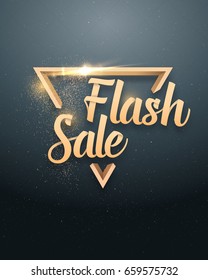 Illustration of Vector Sale Banner Sticker Template. Flash Sale Lettering with Gold Glitter Effect