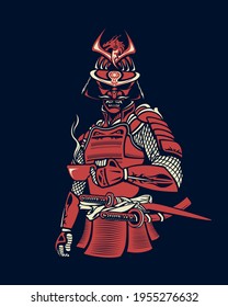 
Illustration in vector of samurai drinking coffee