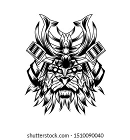Illustration vector samurai the king of lion line art