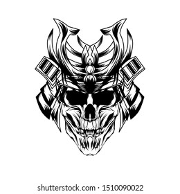 Illustration vector samurai skull line art tattoo