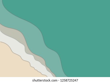 Illustration vector of sandy beach view from above with copy space for text. Paper cut and craft style.