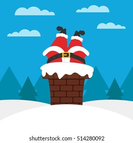 Illustration Vector. Santa And The Chimney On The Roof