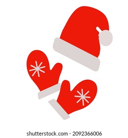 illustration vector santa claus hat and mittens 