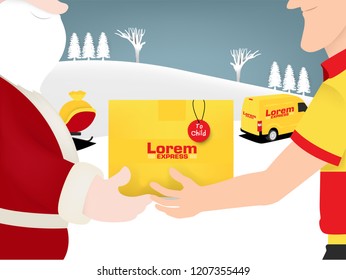 illustration vector of santa claus shipping gift by delivery service man, Christmas design concept 
