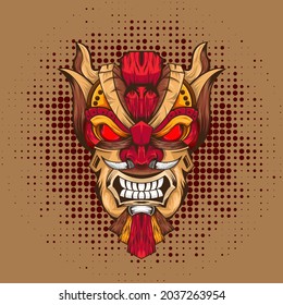Illustration Vector Satan Tiki Mask Red Eyes Devil.
