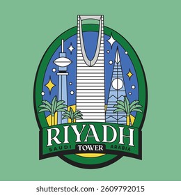 Illustration Vector of Saudi Arabia Landmark Buildings, Riyadh Tower Cityscape.