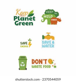 Illustration vector for save energy, keep planet green, keep wild free, save water, recycling.
