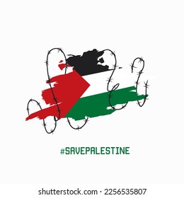 illustration vector of save palestine,flag and wire perfect for print,banner,poster,etc