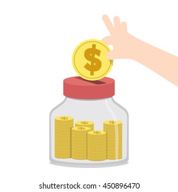 Illustration vector saving money and spending with jar. Finance Concept.