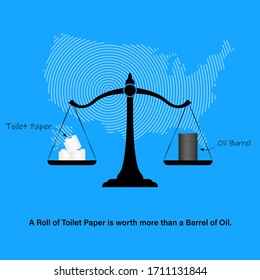 Vector de ilustración: Escala de justicia entre papel higiénico y barril de petróleo