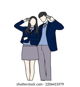 Vector de ilustración de un escolar. hombres y mujeres con uniformes escolares. En la pintura inspirada en una de las escenas de un famoso drama coreano.