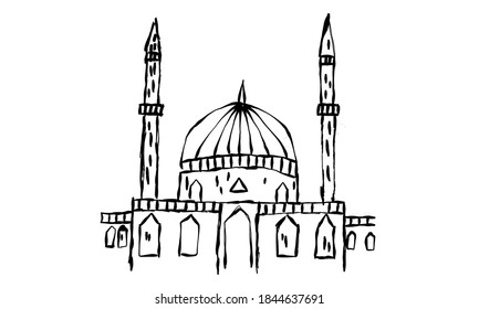 Illustration vector of Scribble art mosque for islamic banner or template. Islamic sign and symbol. Ramadhan. 