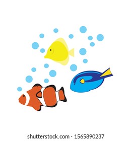 illustration vector :Illustration of a sea with a nemo fish  ,for gretting card , baby clothes , child room poster