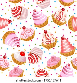 Illustration vector seamless background with fruit cakes and sweets.