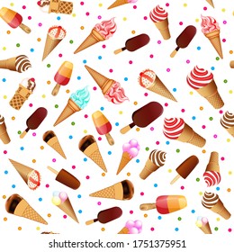 Illustration vector seamless background with ice cream and sweets.