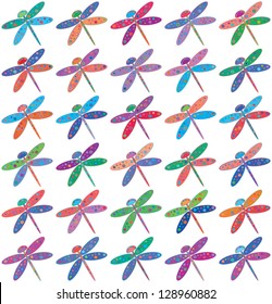 Illustration of vector seamless background made from bright colorful dragonflies