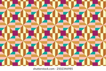 Illustration vector seamless pattern mosaic retro pink, orange, green color.