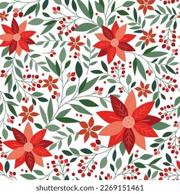 Illustration vector of seamless pattern with poinsettia and leaf