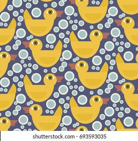 Illustration vector seamless pattern with rubber douche for bath, sponge for body, soap and soap bubbles.