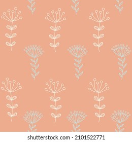 Illustration vector seamless repeat pattern of line art crown flowers on orange background. Great for retro and vintage fabric, wallpaper, scrapbooking projects, product. Surface pattern design.