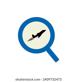 ilustración vectorial de la búsqueda de un avión utilizando una lupa.