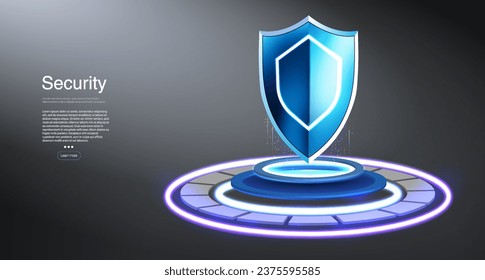 Ilustración de un escudo de seguridad vectorial con una imagen de un bloqueo y un escudo, simbolizando la protección de datos personales y la protección contra ciberamenazas. La combinación de colores es azul y blanco.