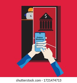 Illustration vector: Security vulnerability on mobile device especially while using mobile banking
