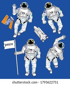 illustration vector set astronaut in the sky