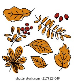 Conjunto de vectores de ilustraciones de hojas de otoño 