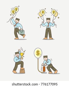 illustration vector set of business man with ballon creative idea and money. 