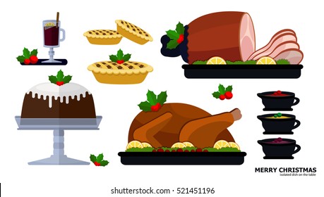 Illustration vector set of Christmas food on Christmas theme. 