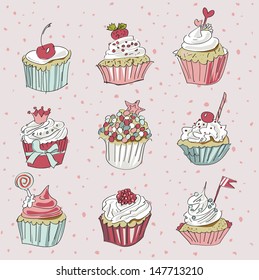 Illustration of vector set of cupcakes  