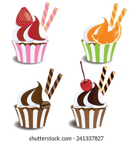 Illustration vector set of cupcakes on white background 