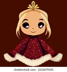 illustration vector set of cute cartoon character chibi girl using Christmas costume with Santa hat isolated perfect for kid greeting card