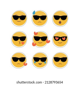 Conjunto de vectores de ilustración de emojis dibujados a mano lindos con diferentes expresiones