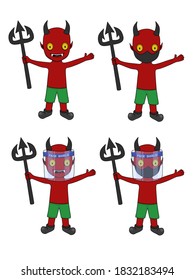 Illustration vector set of demons and used a set of health protocols to avoid the coronavirus.